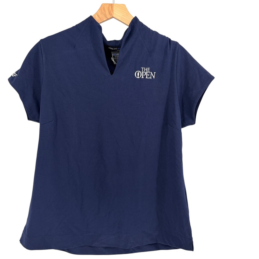 North End Sport The Open Polo Shirt L Night Blue V-Neck Golf Activewear NWT